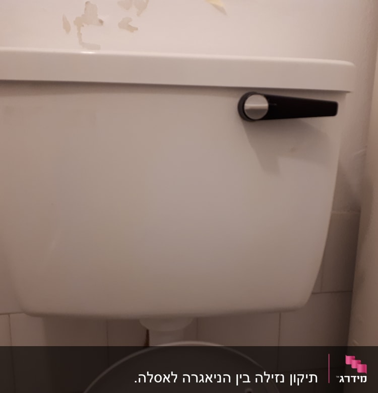 מיכל הדחה לבן עם ידית שחורה
